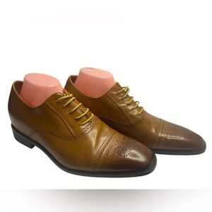 CHAMARIPA Sz 43/10 Brown Two Toned Calfskin Leather Elevator Oxford Dress Shoes